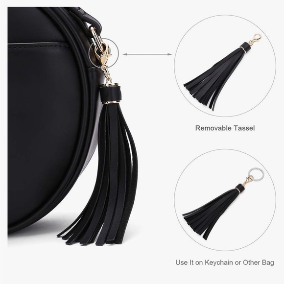 CATMICOO Round Crossbody Purses for Women Circle Bag with Tassel (Black) - Picture 6 of 10